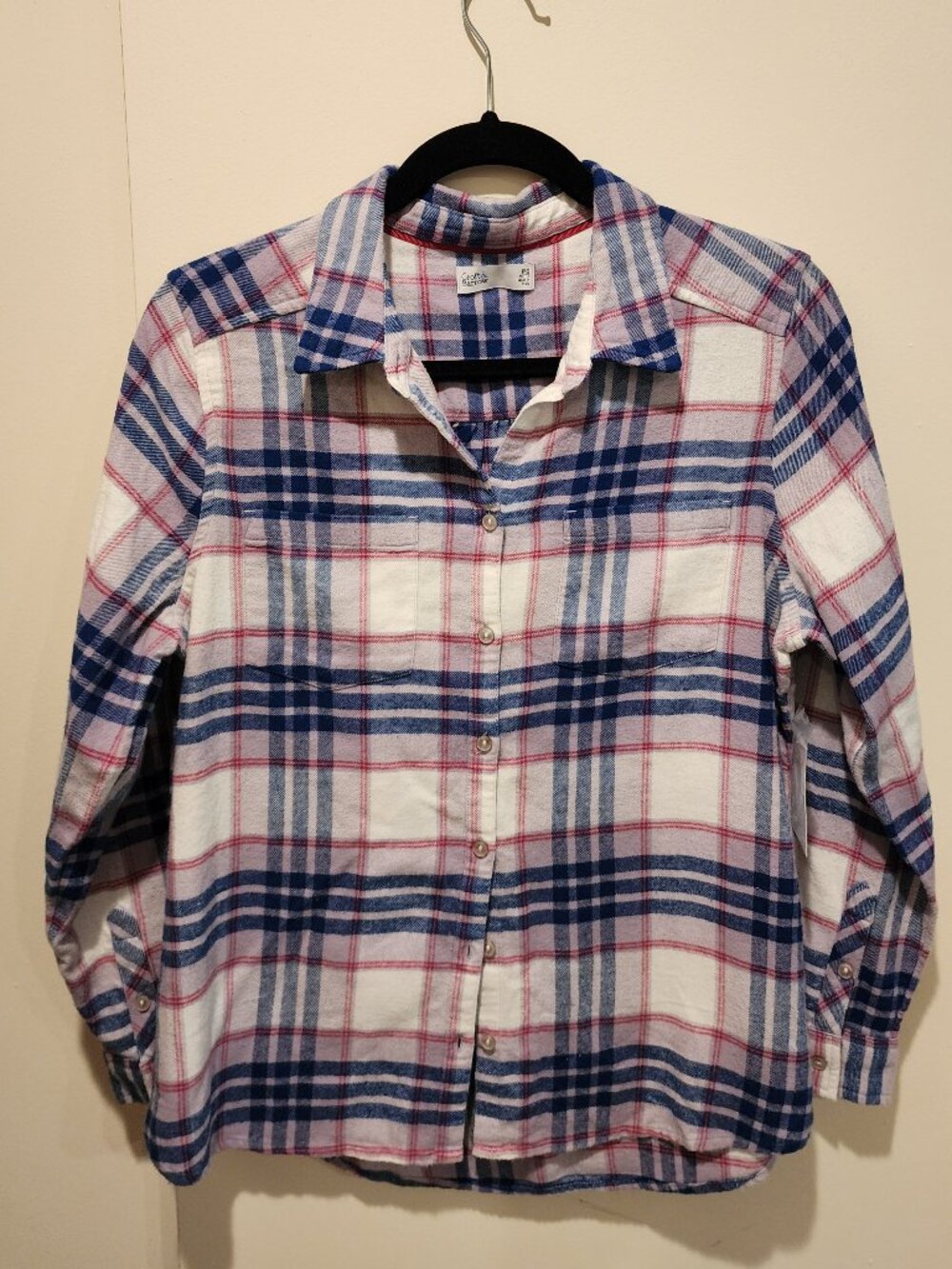 Croft and Barrow NWT Women's Petite Small Pink Blue Extra Soft Flannel Shirt